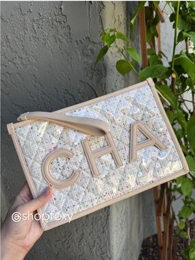 Chanel Tweed PVC Large Wristlet Clutch